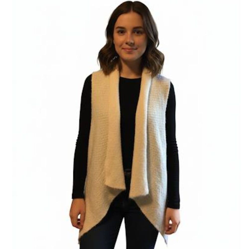 Mossimo Cardigan Ivory Handkerchief Hemline Sleeveless Loose Knit Layering